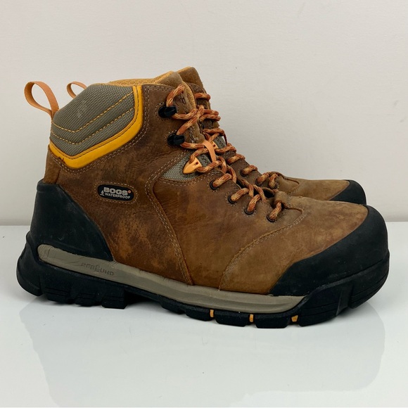 Bogs Men’s Size 9.0 Bedrock 6” Composite Toe Brown Leather Work Boots Waterproof
